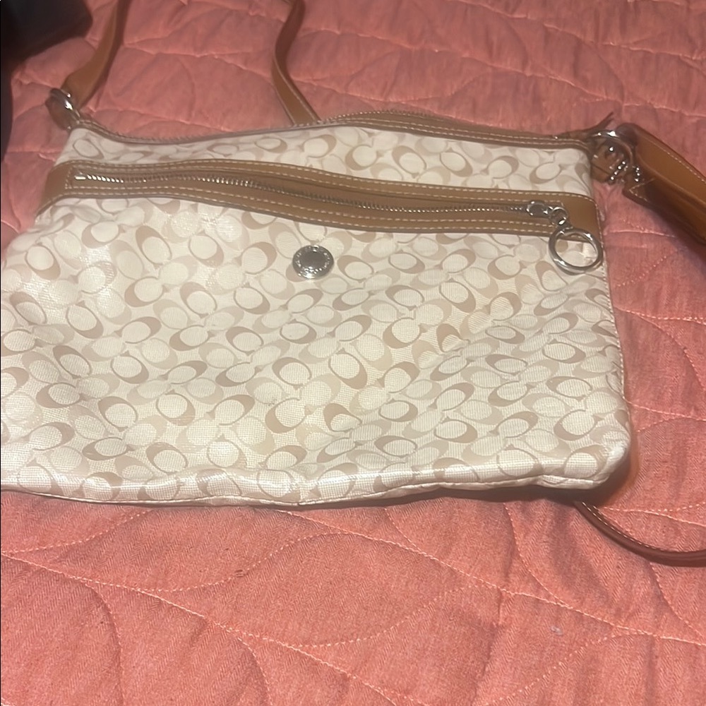 Coach Cream and Tan Crossbody Bag